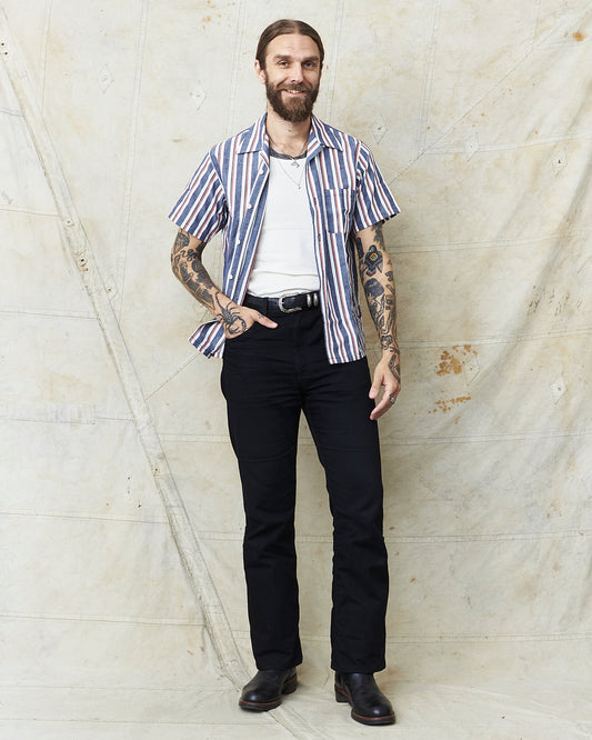 Sugar Cane & Co SC39119 Short Sleeve Heart Stripe Open Shirt Navy