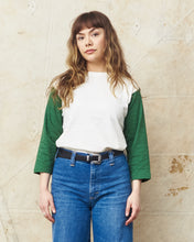 Warehouse & Co Three-Quarter Sleeve Baseball Shirt Cream/Green