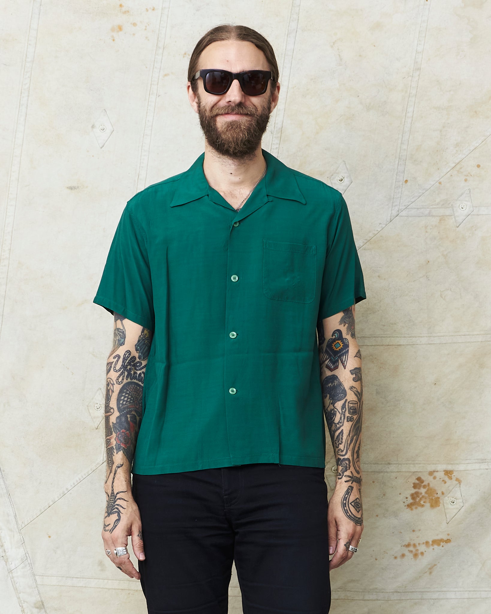 Style Eyes Short Sleeve Rayon Bowling Shirt Green SE39259 – Second