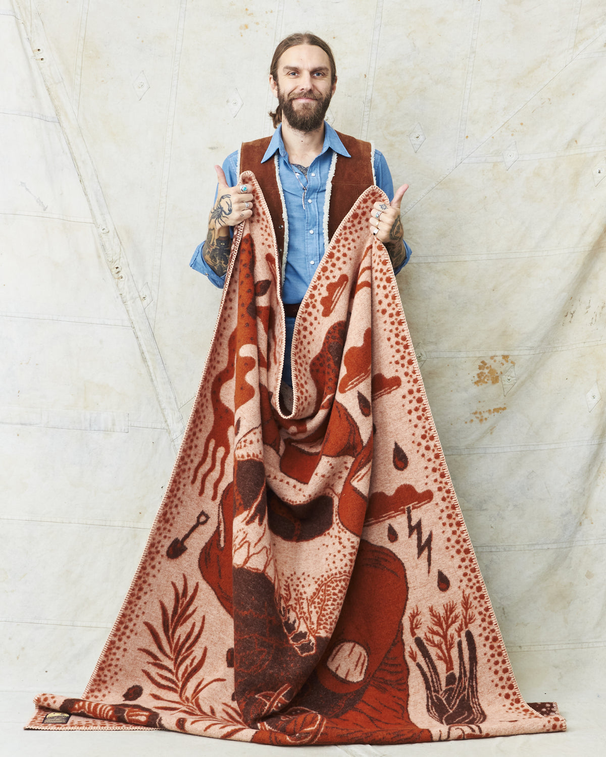 Indigofera x Björn Atldax Yorick Wool Blanket Pink/Rust Brown