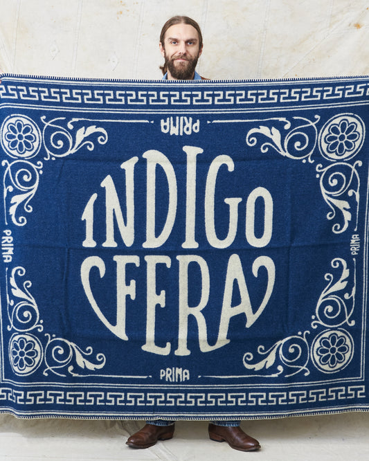 Indigofera Logo Wool Blanket Blue