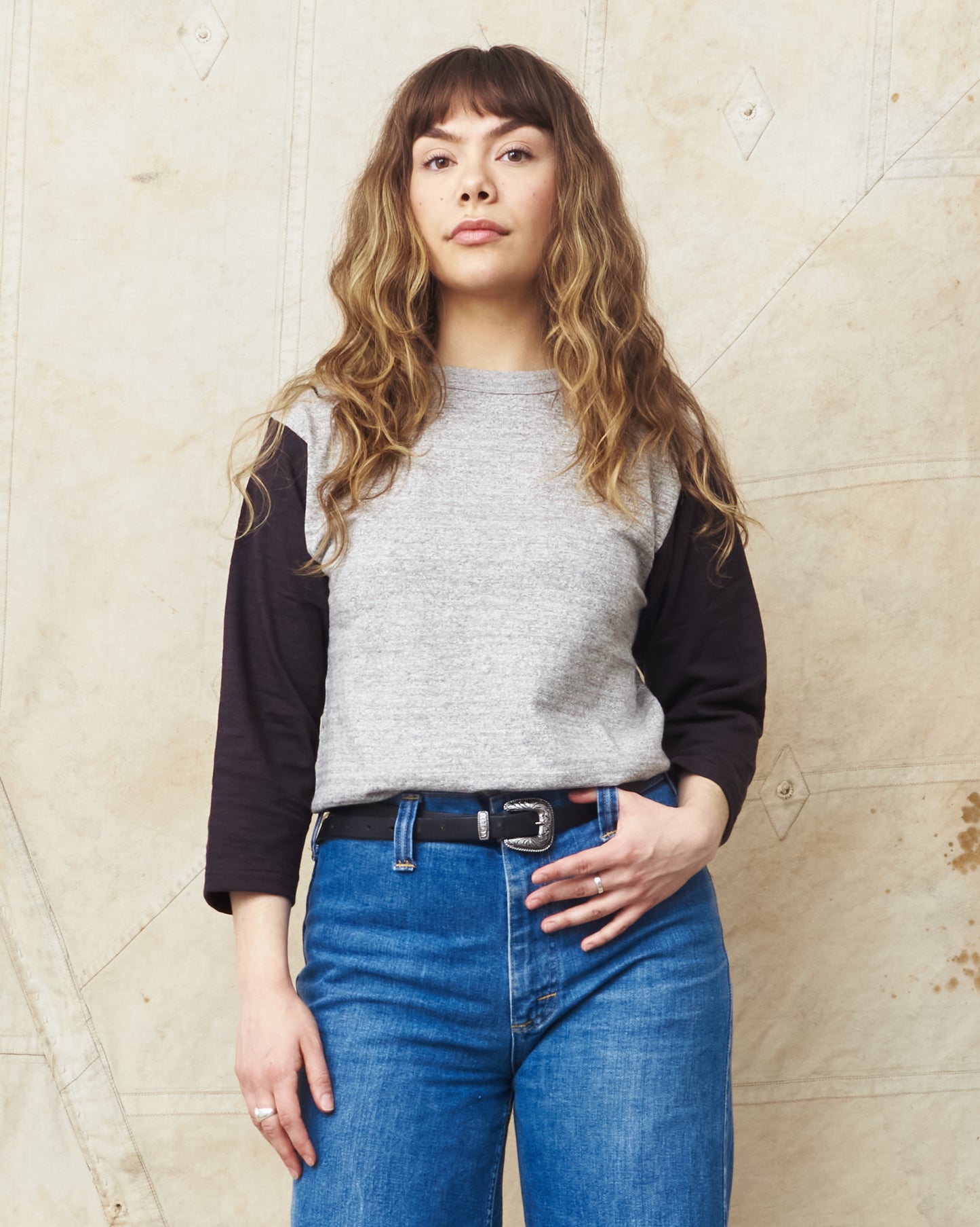 Warehouse & Co Three-Quarter Sleeve Baseball Shirt Grey/Sumikuro (Black)