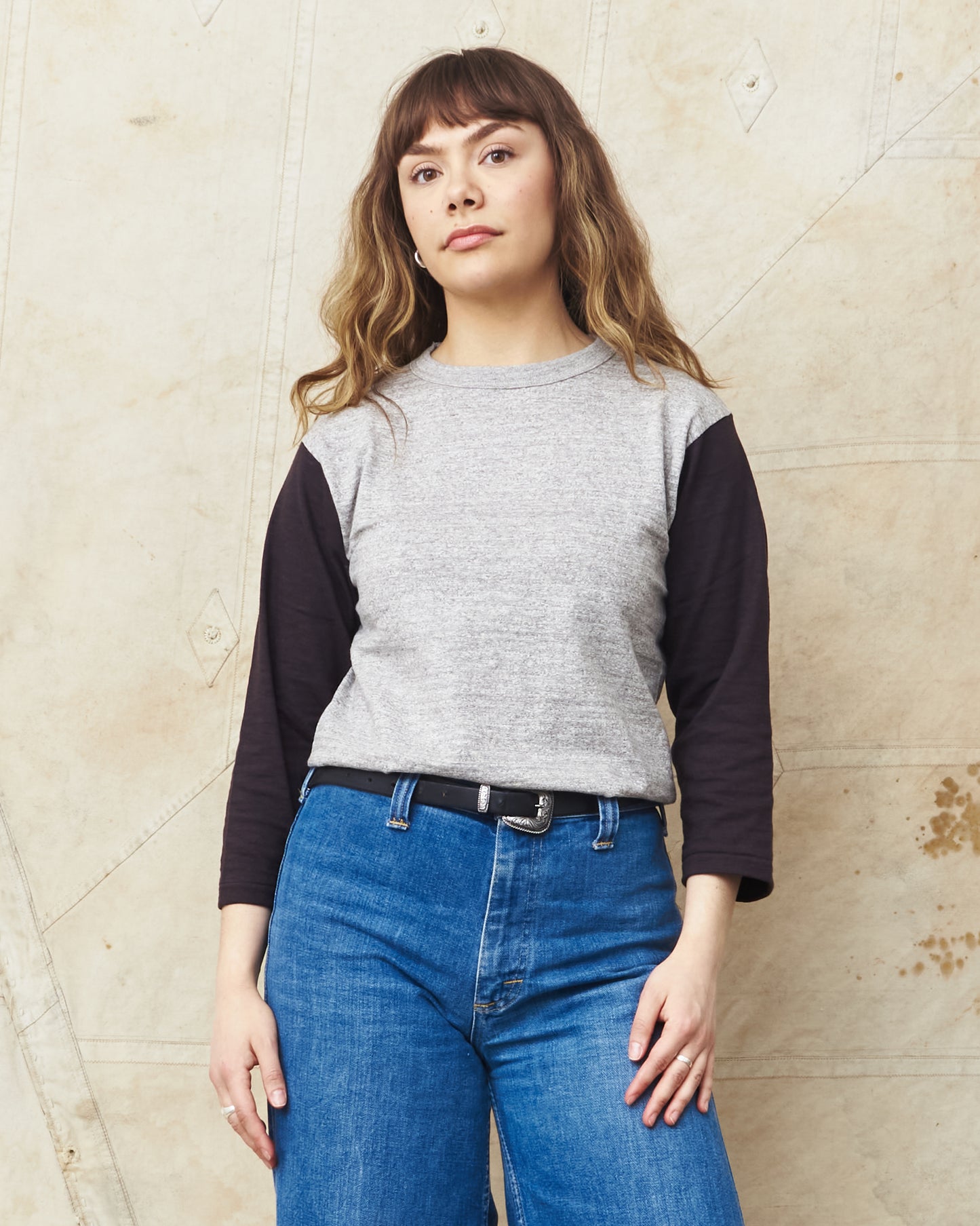 Warehouse & Co Three-Quarter Sleeve Baseball Shirt Grey/Sumikuro (Black)