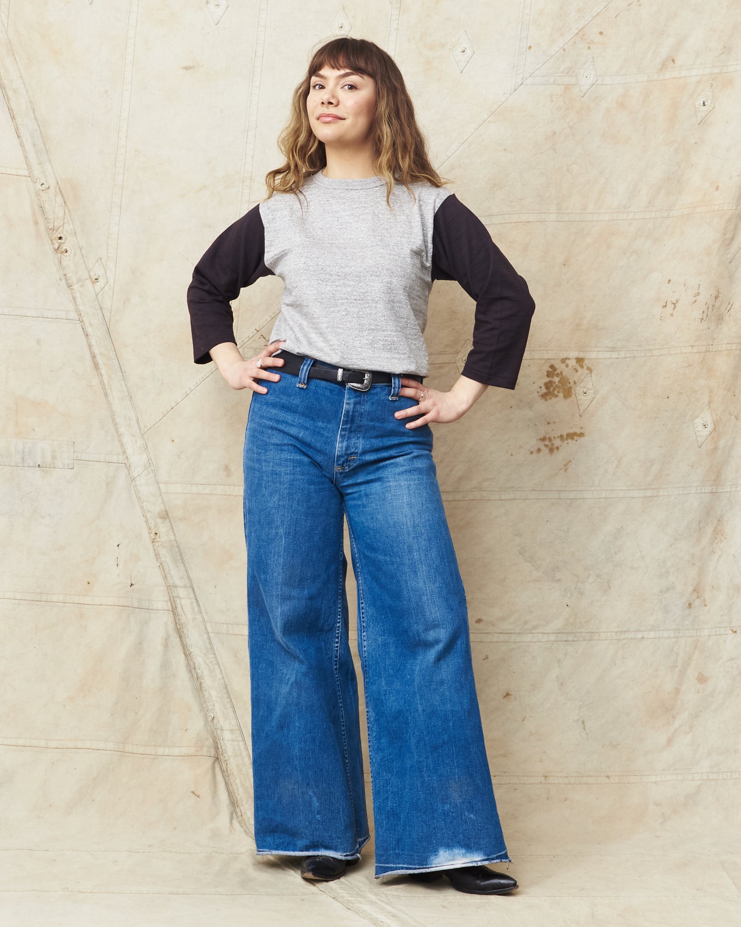 Warehouse & Co Three-Quarter Sleeve Baseball Shirt Grey/Sumikuro (Black)