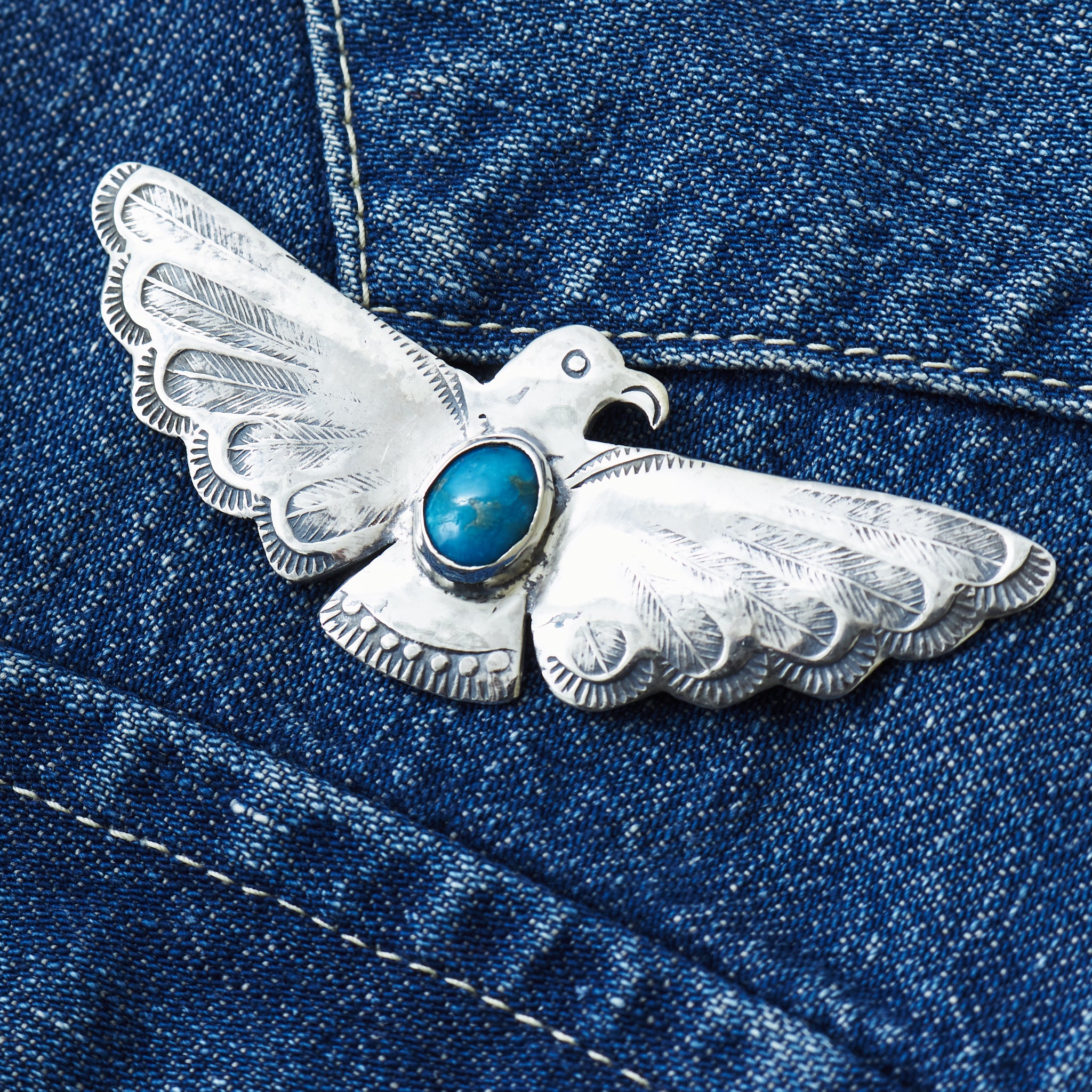 Larry Smith Open Wing Thunderbird Turquoise Pin OT-P0084 – Second