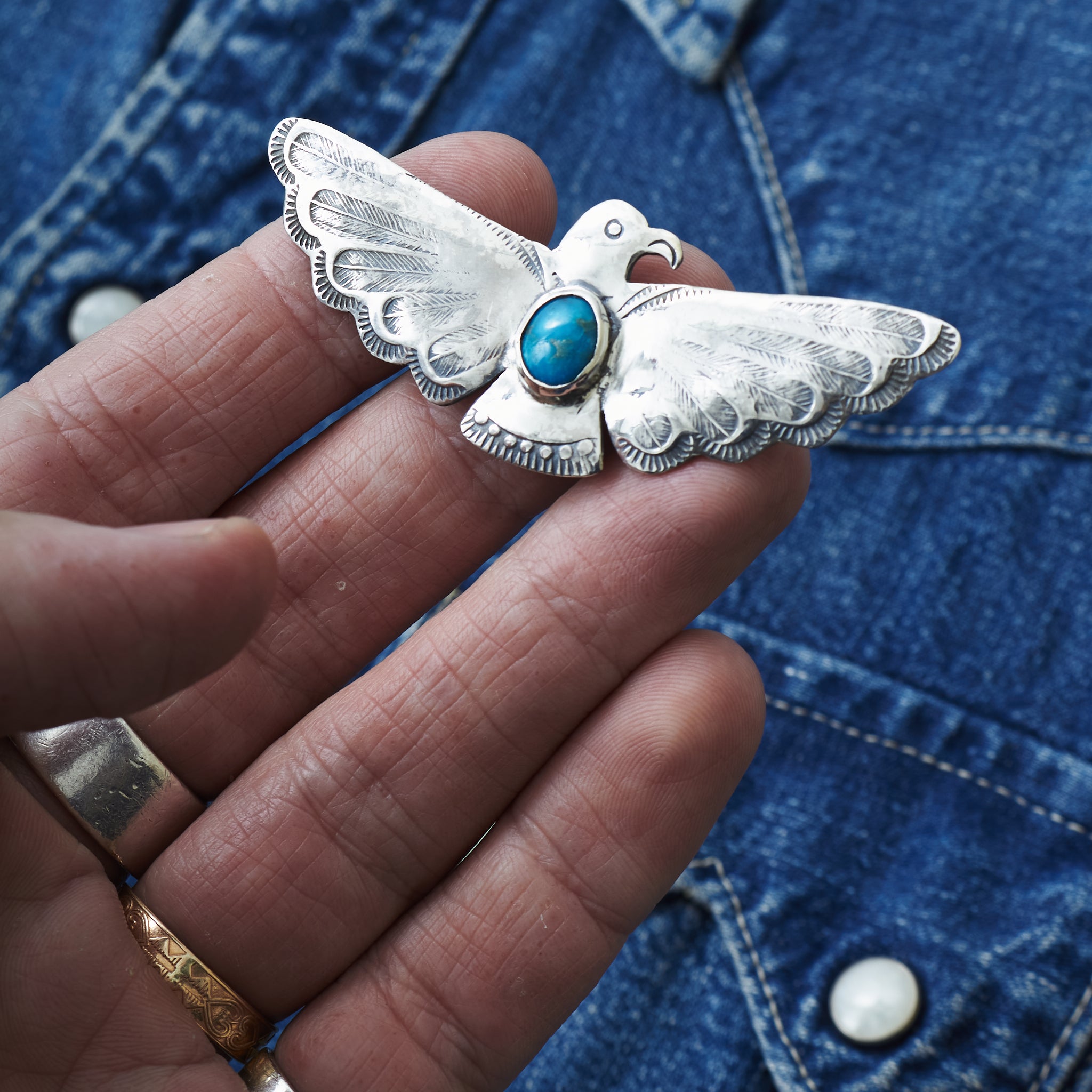 Larry Smith Open Wing Thunderbird Turquoise Pin OT-P0084 – Second