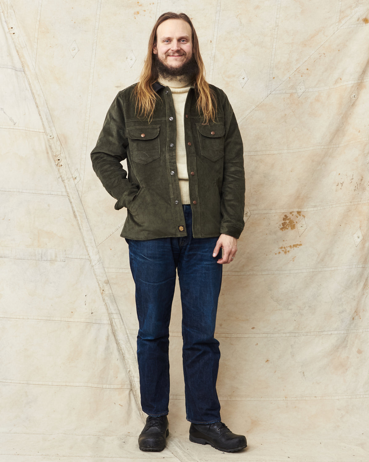 Indigofera Fargo Trucker 8W Corduroy Jacket Green