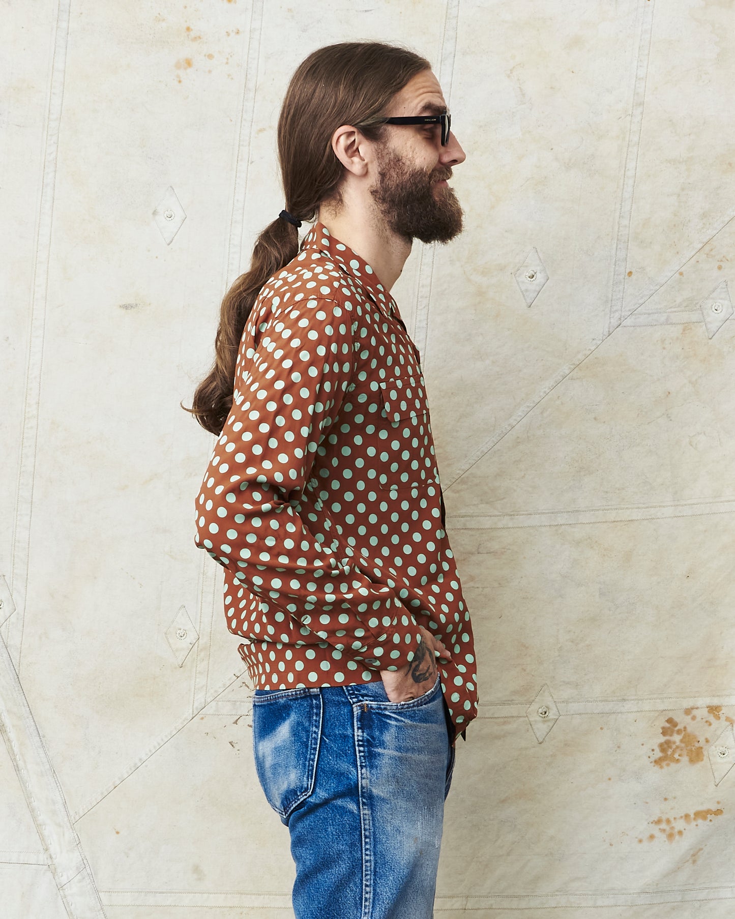 Star of Hollywood Rayon Long Sleeved Open Shirt "Polka Dot" Brown SH29315