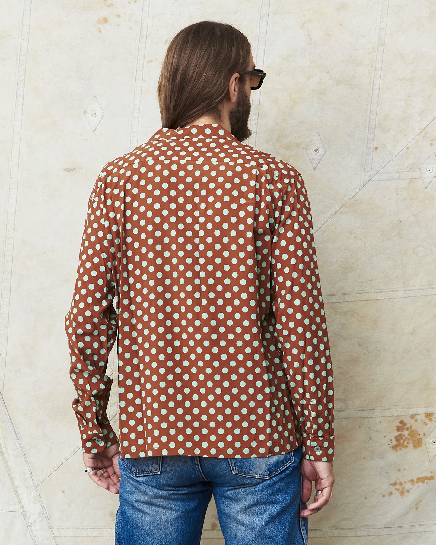 Star of Hollywood Rayon Long Sleeved Open Shirt "Polka Dot" Brown SH29315