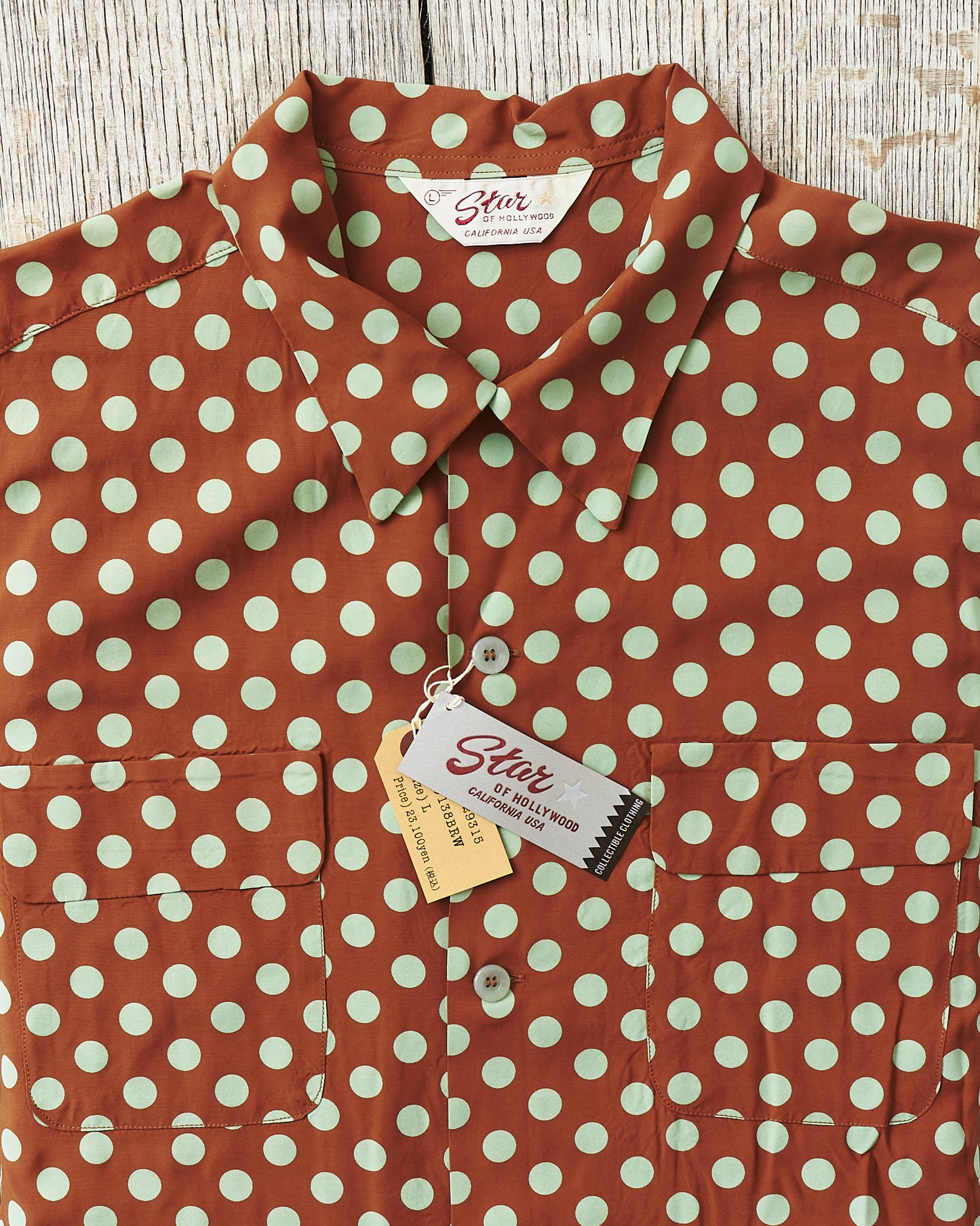 Star of Hollywood Rayon Long Sleeved Open Shirt "Polka Dot" Brown SH29315