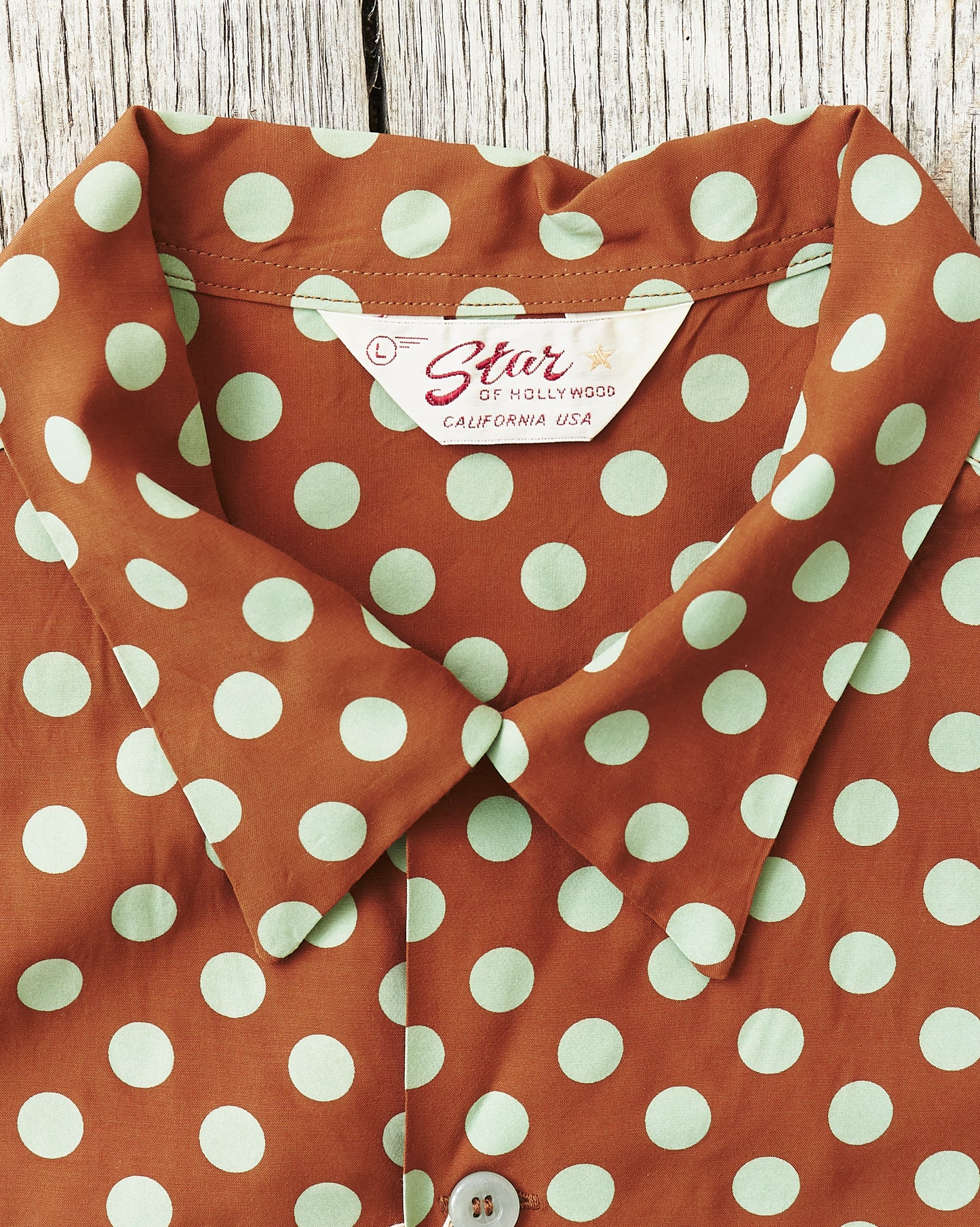 Star of Hollywood Rayon Long Sleeved Open Shirt "Polka Dot" Brown SH29315