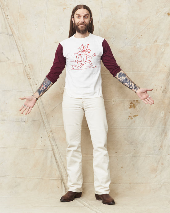 Warehouse & Co Three-Quarter Sleeve Baseball Shirt Cayote Cream/Bordeaux