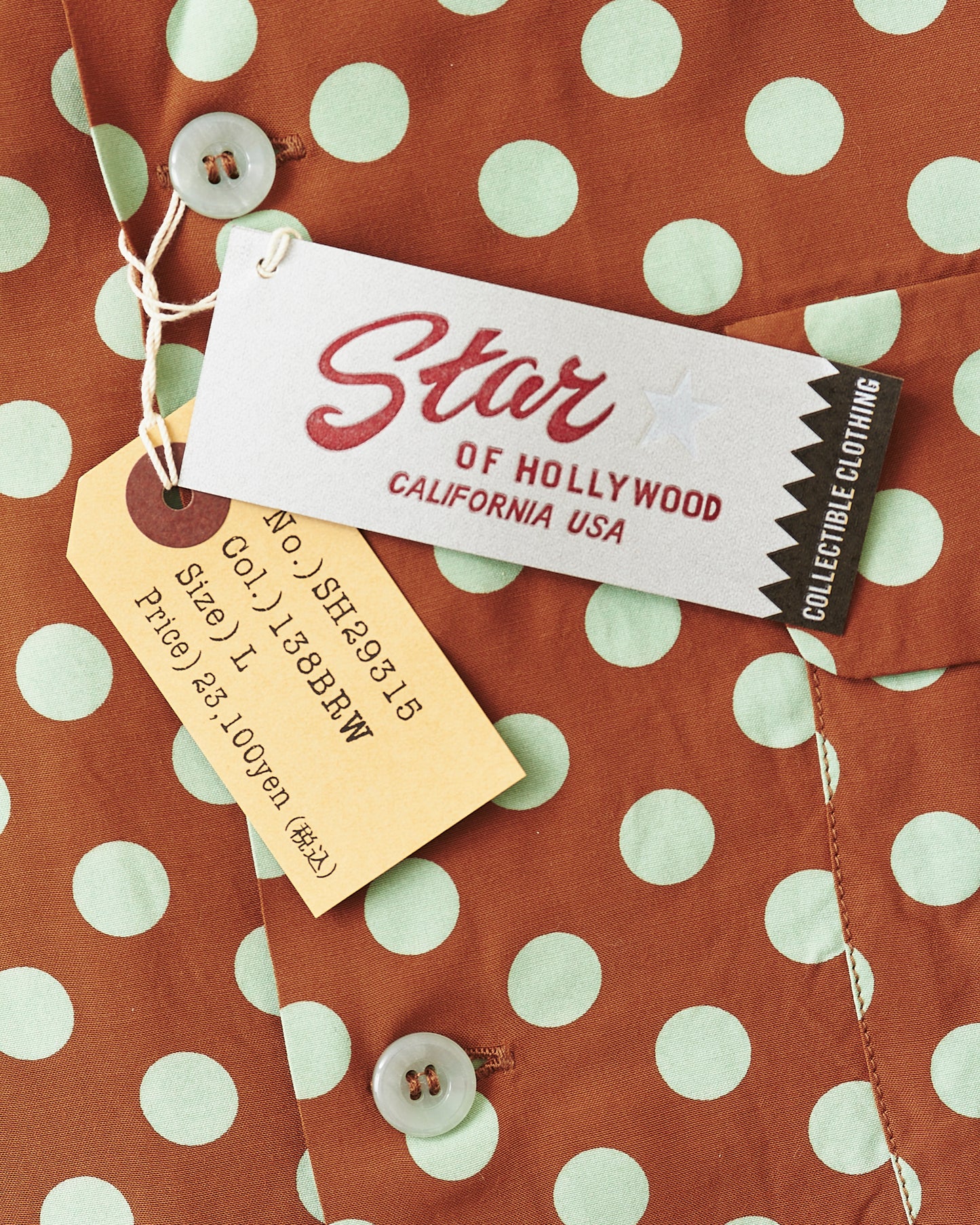 Star of Hollywood Rayon Long Sleeved Open Shirt "Polka Dot" Brown SH29315