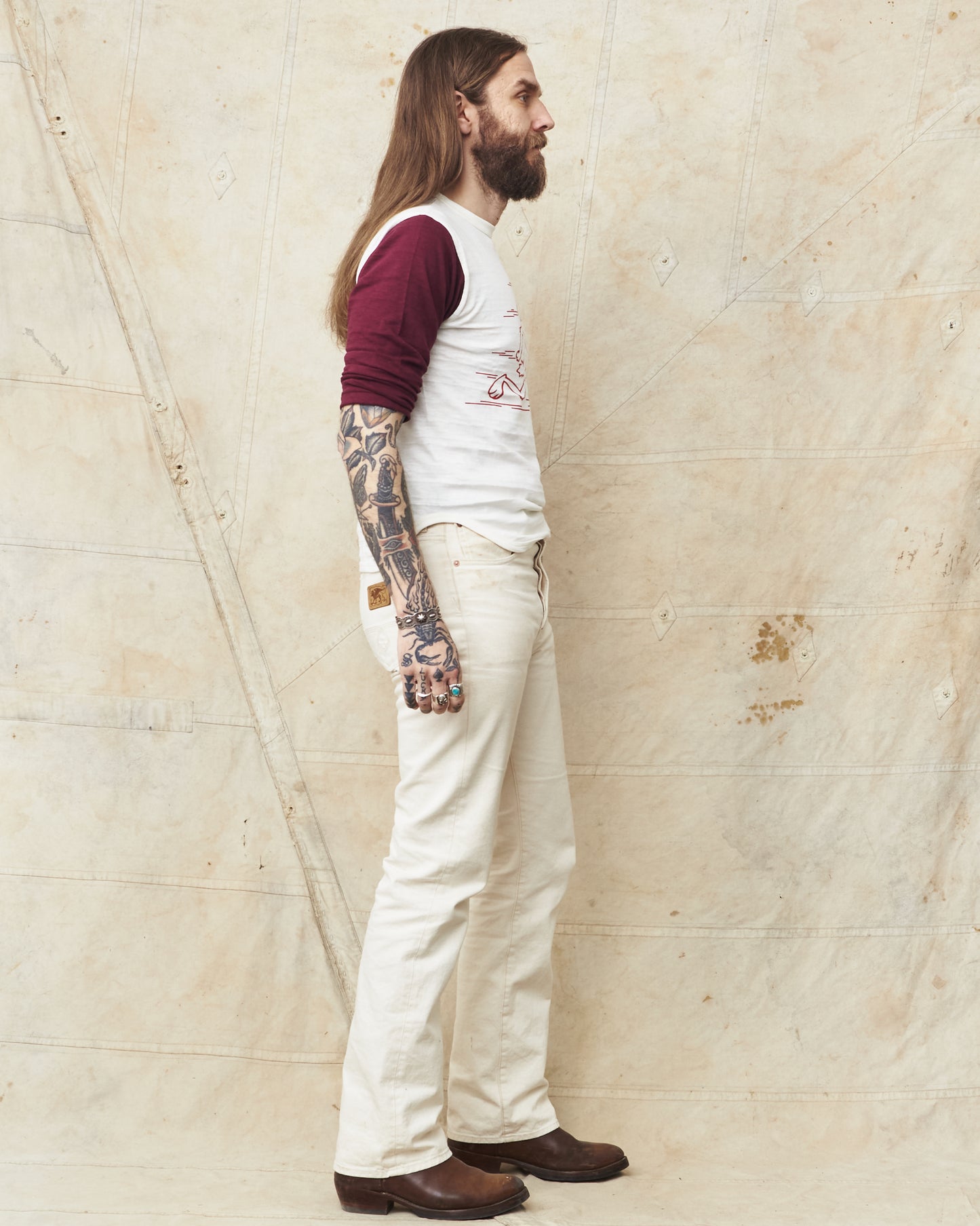 Warehouse & Co Lot 4800 Three-Quarter Sleeve Baseball Shirt Cayote Cream/Bordeaux