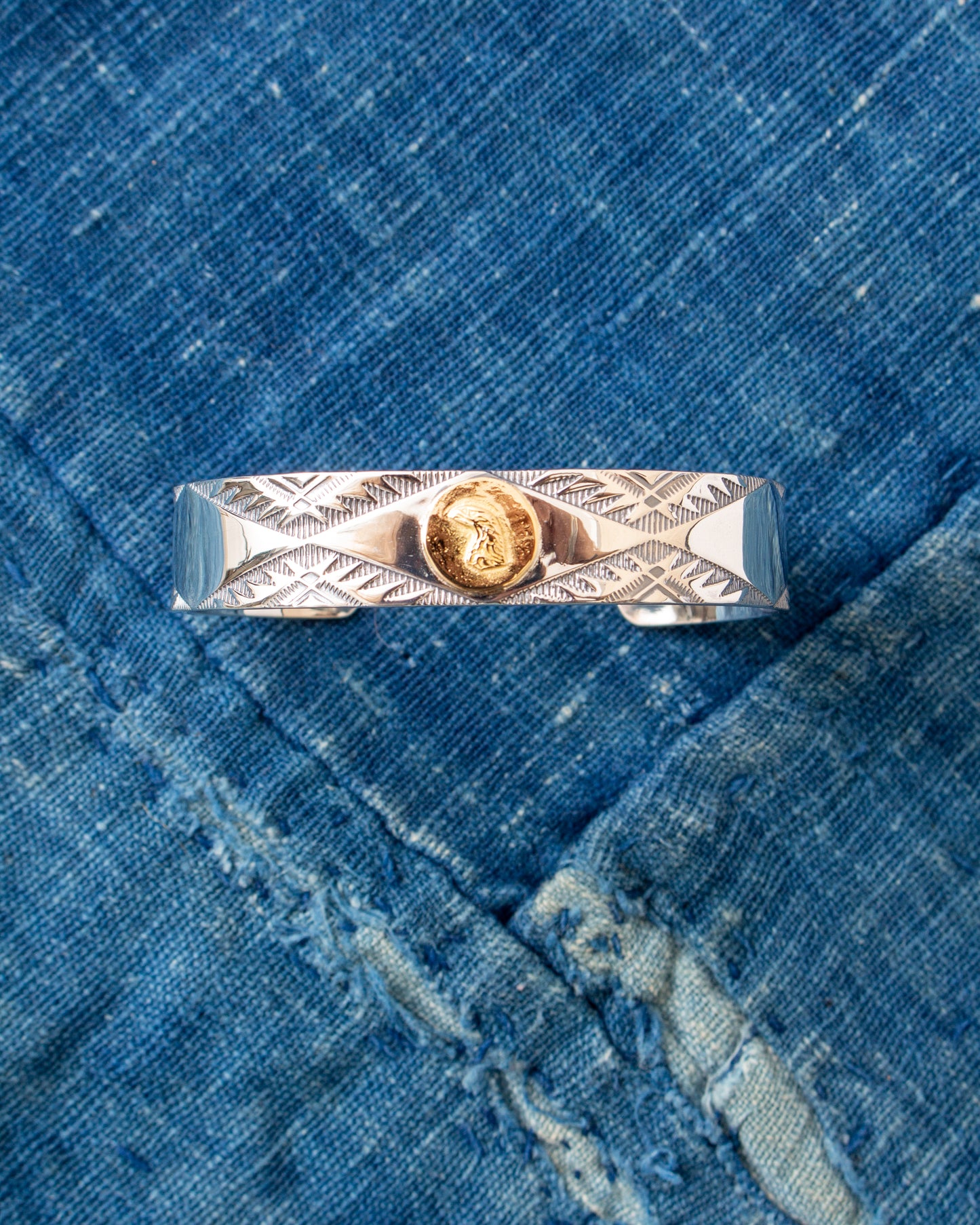 Larry Smith Rug Pattern Eagle Head Silver & 18k Gold  Bracelet BR-0120