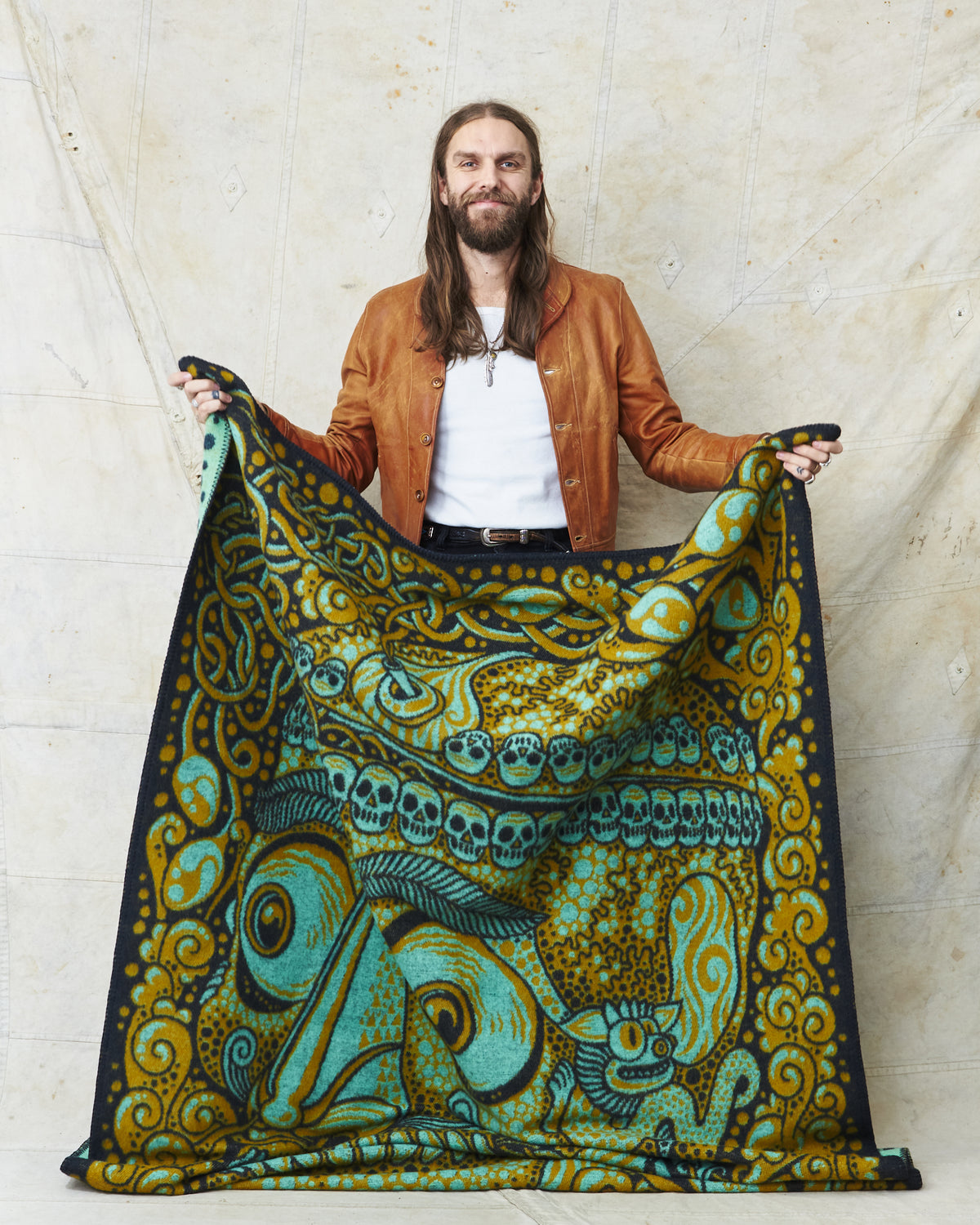 Indigofera x Björn Atldax Kapala Wool Blanket Navy / Moss / Turquise