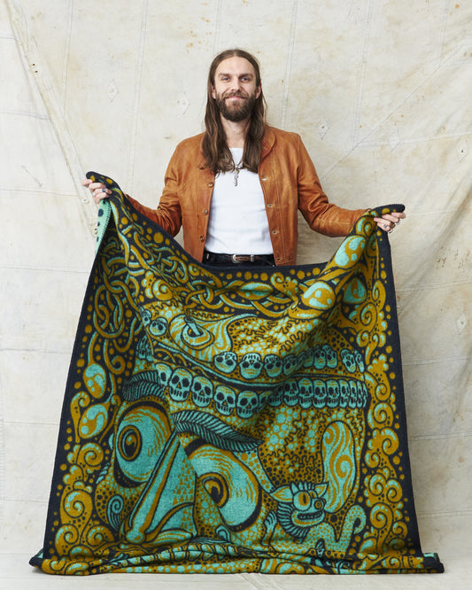 Indigofera x Björn Atldax Kapala Wool Blanket Navy / Moss / Turquise