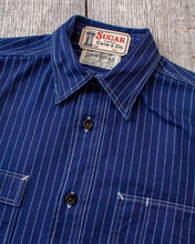 Sugar Cane & Co Fiction Romance 8.5oz. Indigo Wabash Stripe Work Shirt SC2555A1