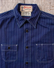 Sugar Cane & Co Fiction Romance 8.5oz. Indigo Wabash Stripe Work Shirt SC2555A1