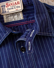 Sugar Cane & Co Fiction Romance 8.5oz. Indigo Wabash Stripe Work Shirt SC2555A1