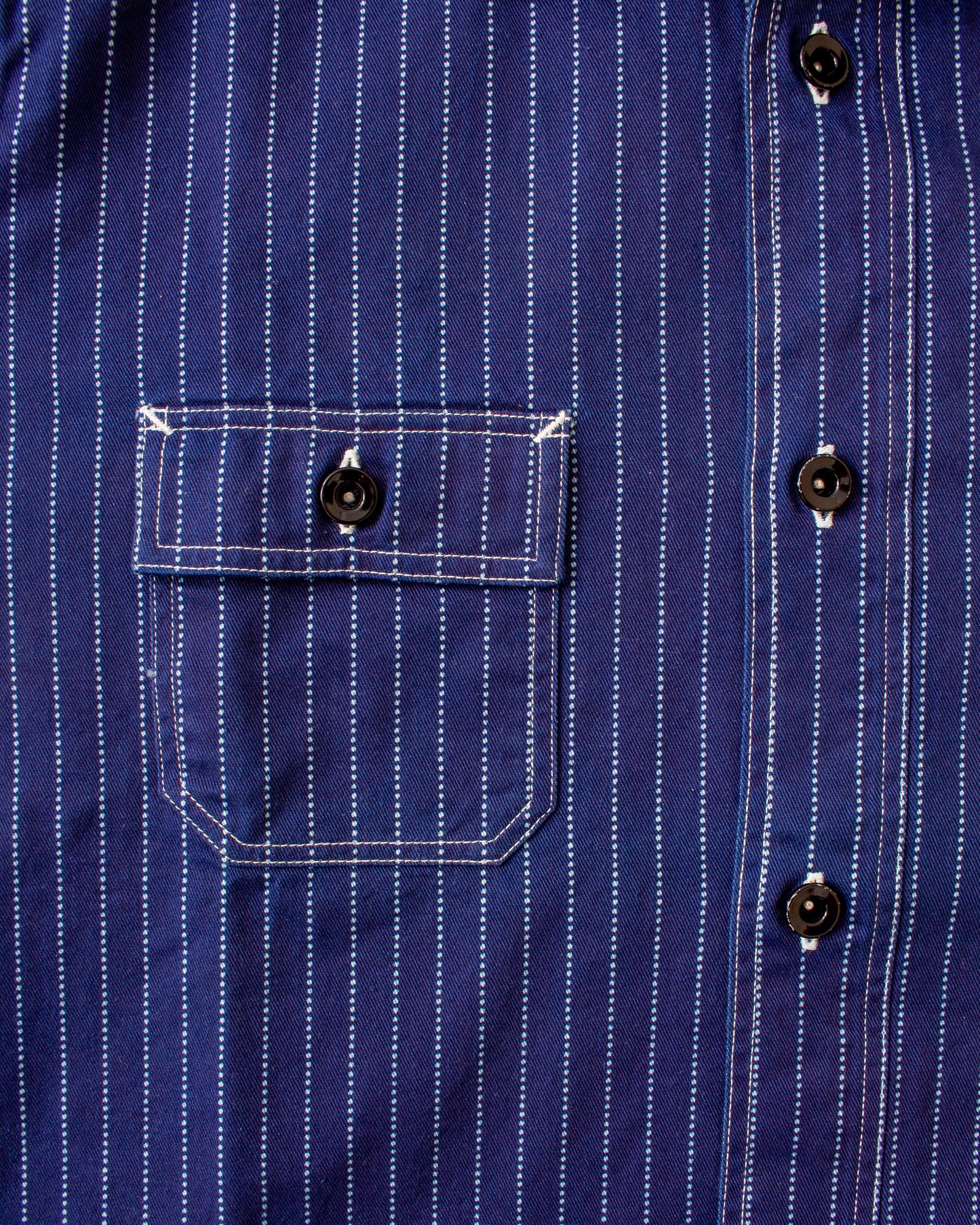 Sugar Cane & Co Fiction Romance 8.5oz. Indigo Wabash Stripe Work Shirt SC2555A1