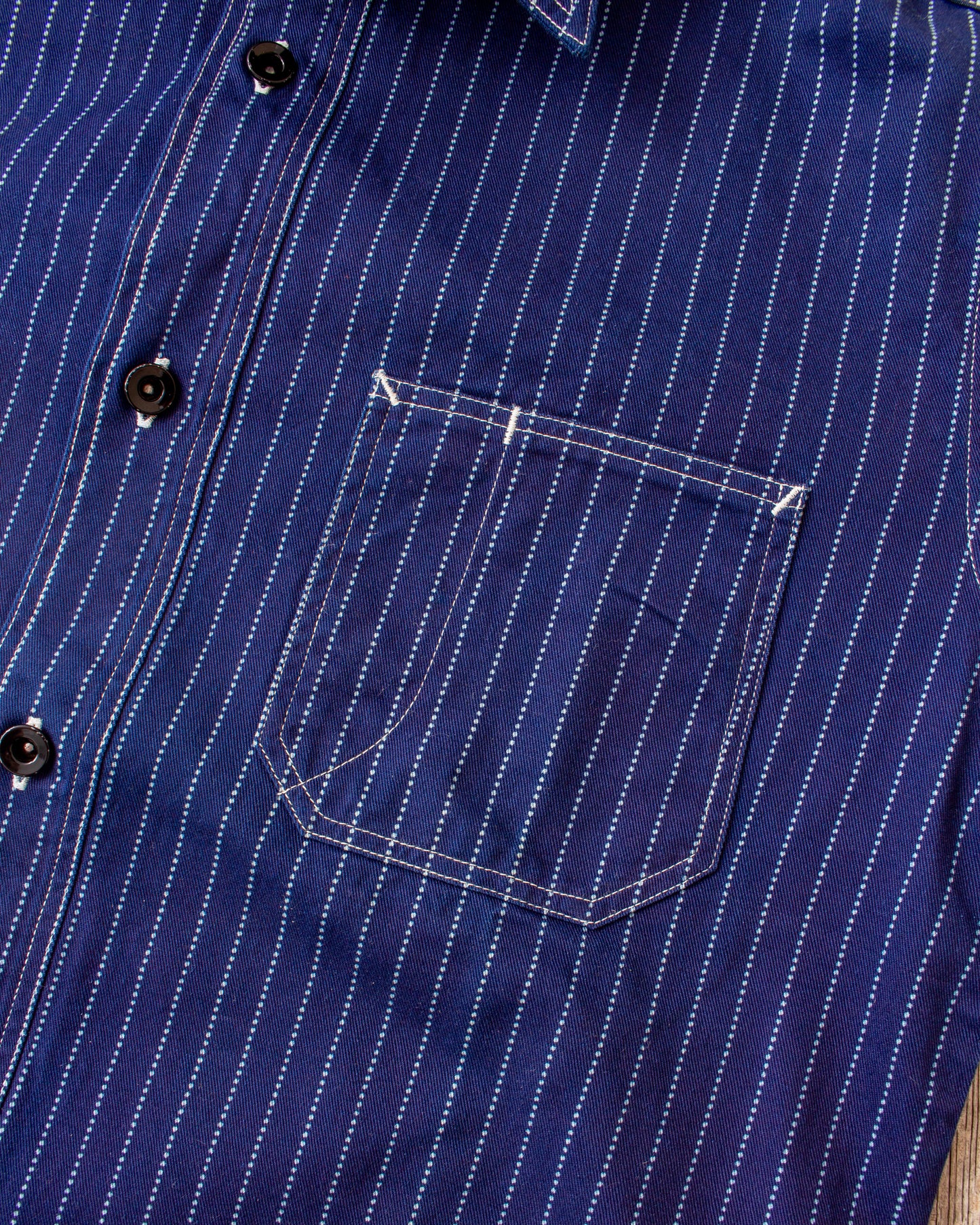 Sugar Cane & Co Fiction Romance 8.5oz. Indigo Wabash Stripe Work Shirt SC2555A1