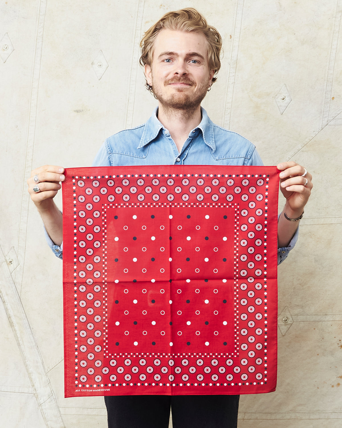 Warehouse & Co Lot 5228 Selvedge Bandana Double Circle Pattern Red