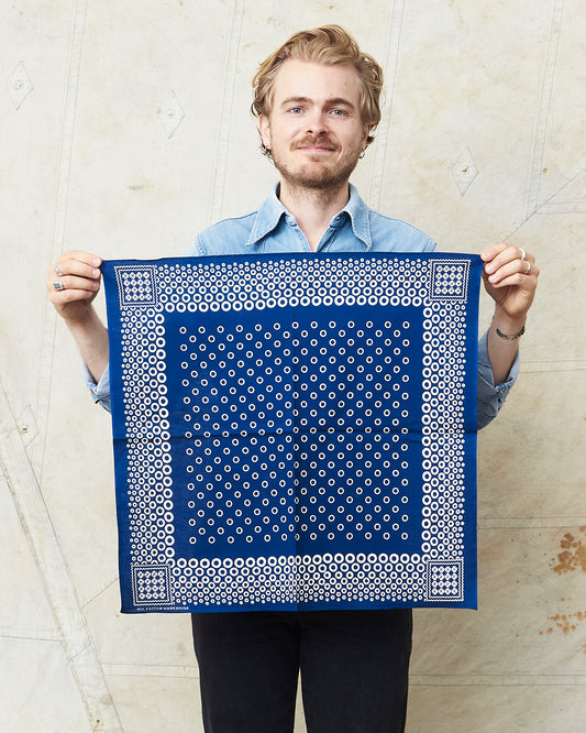 Warehouse & Co Lot 5227 Selvedge Indigo Bandana Circle Pattern