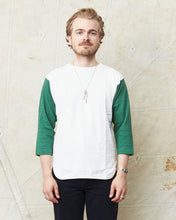 Warehouse & Co Three-Quarter Sleeve Baseball Shirt Cream/Green