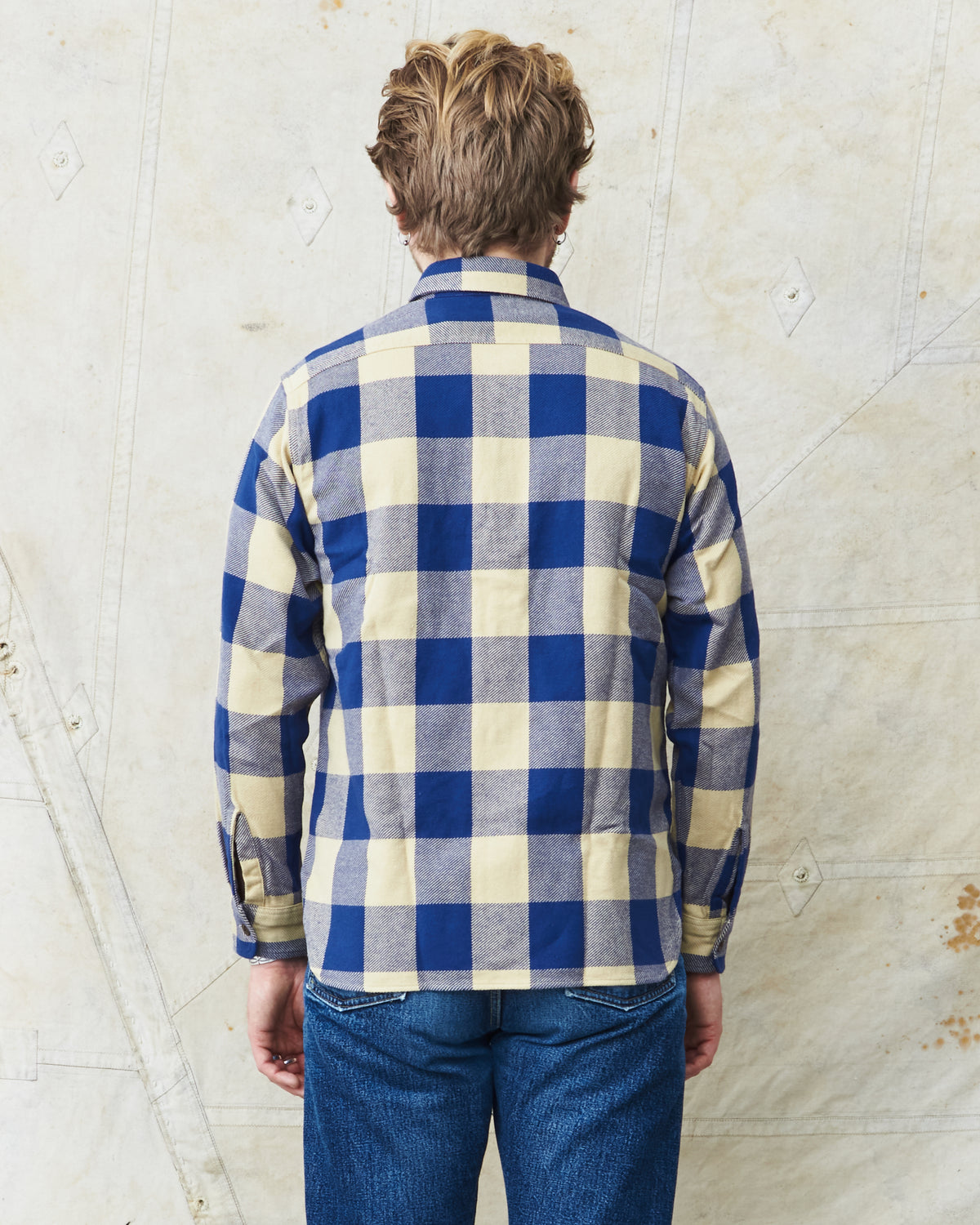 Sugar Cane & Co Twill Check Work Shirt Beige/Navy SC29147