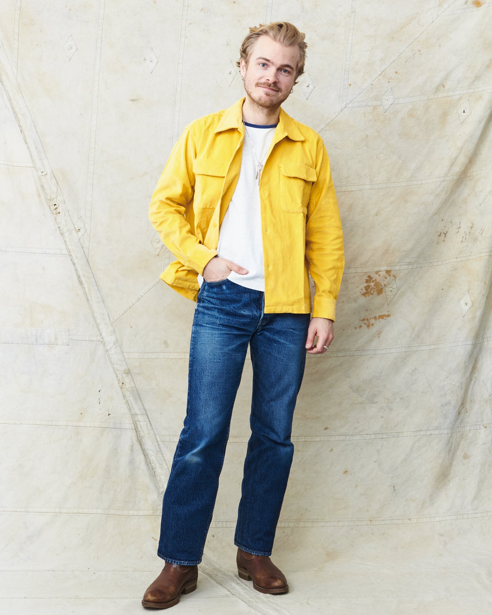 Style Eyes Mid 1950's Style Corduroy Sports Shirt Yellow SE29167