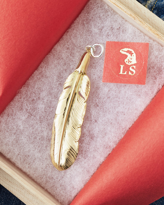 Larry Smith 18K Gold Eagle Head Feather Top Left EFNL-0043-L