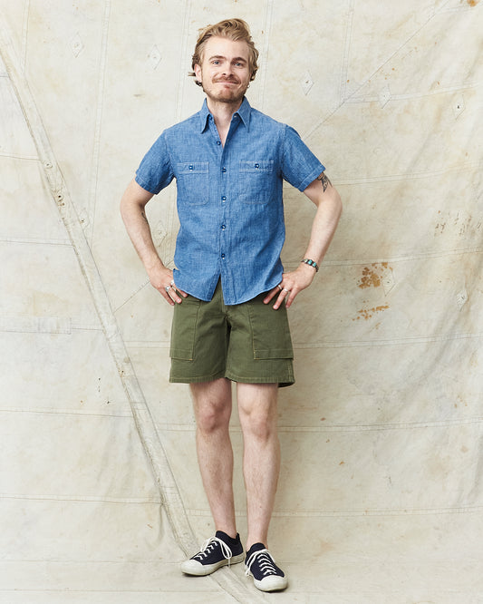 Buzz Rickson's USN Short Sleeve Chambray Shirt Blue BR35856