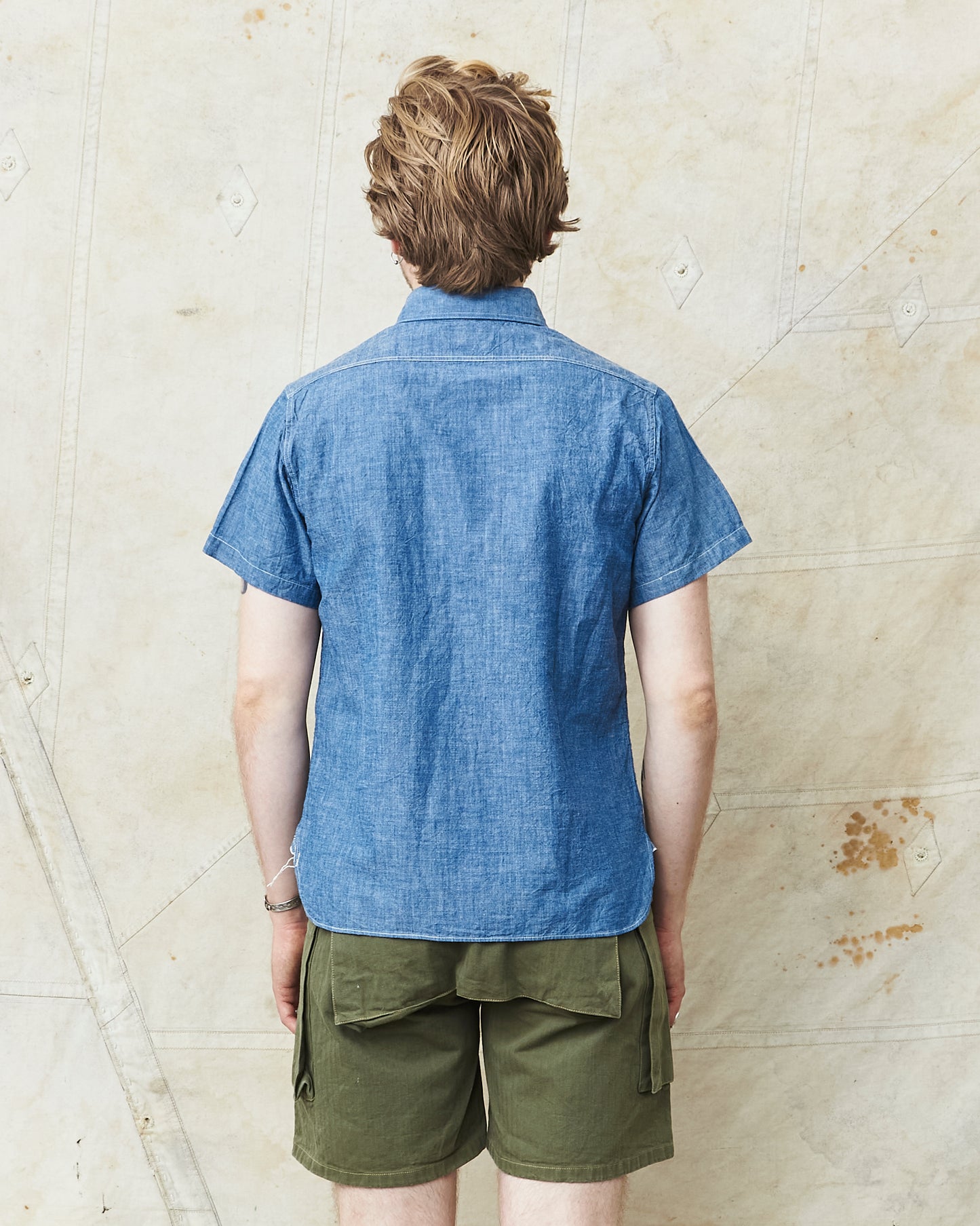 Buzz Rickson's USN Short Sleeve Chambray Shirt Blue BR35856