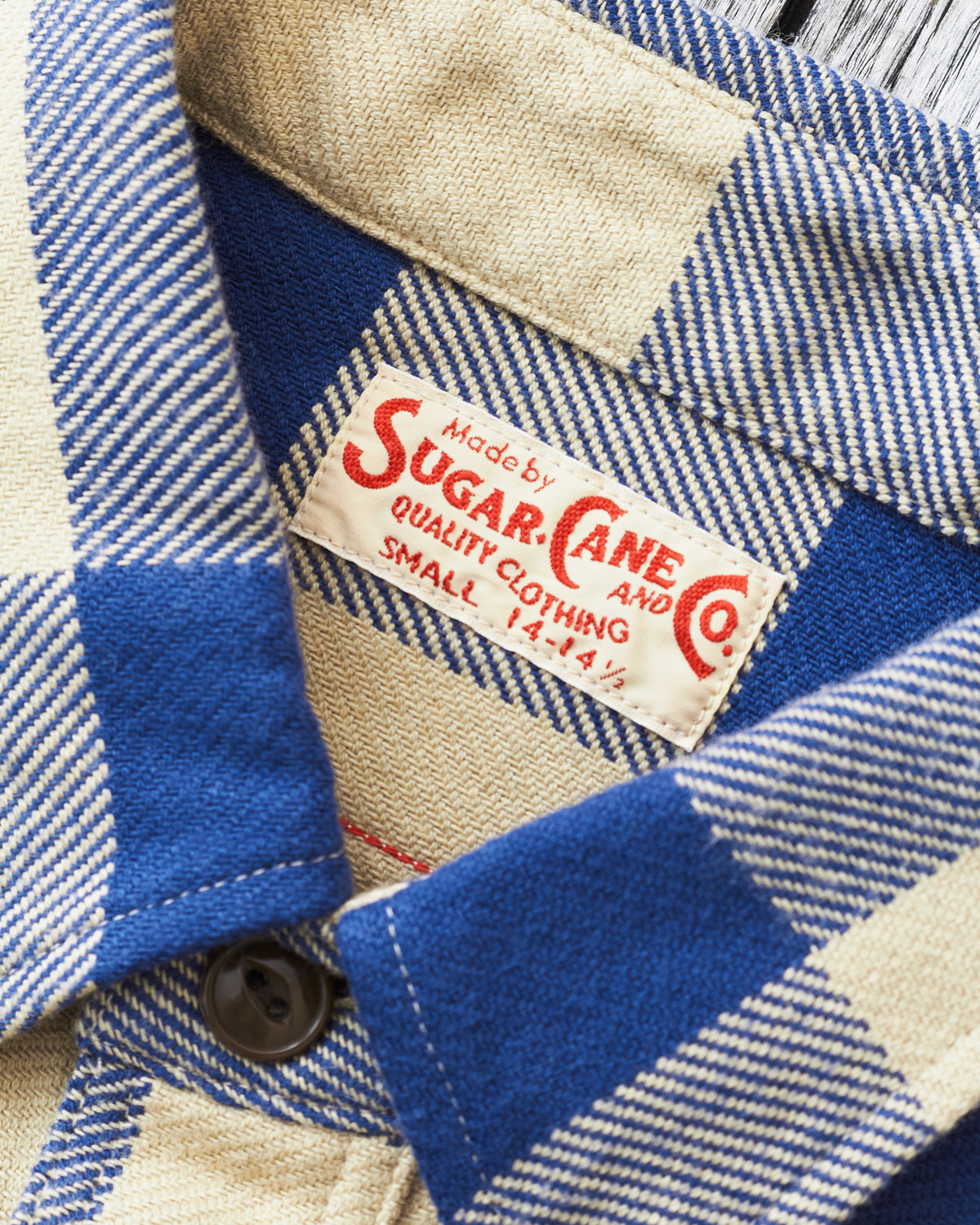 Sugar Cane & Co Twill Check Work Shirt Beige/Navy SC29147
