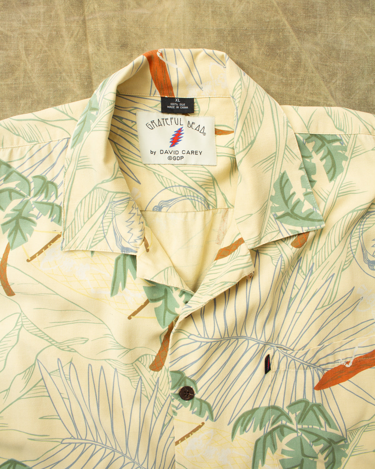 Vintage 90's Greatful Dead by David Carey Short Sleeved Silk Hawaiian Shirt