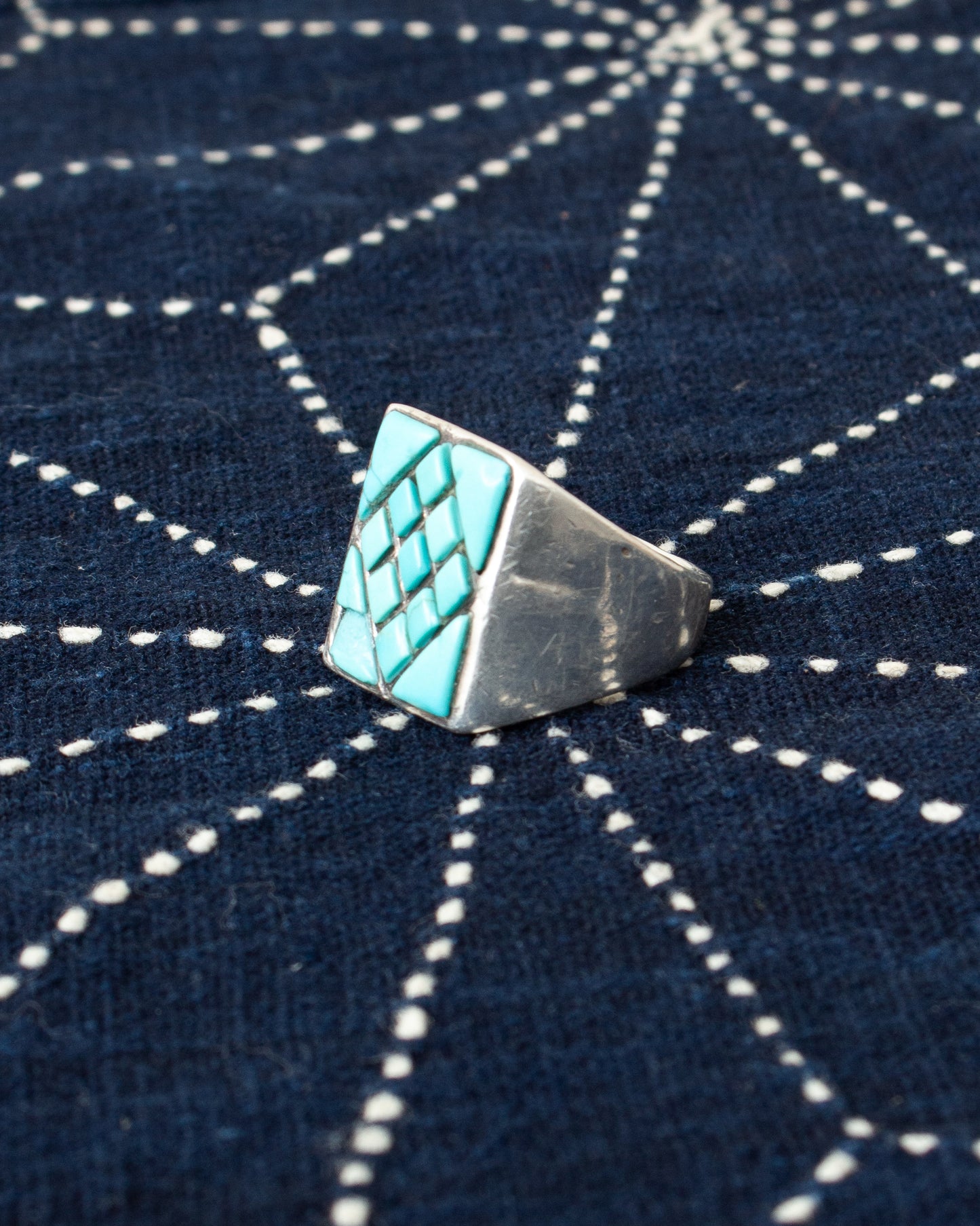 Vintage Navajo Turquoise Pattern Ring Size US 10