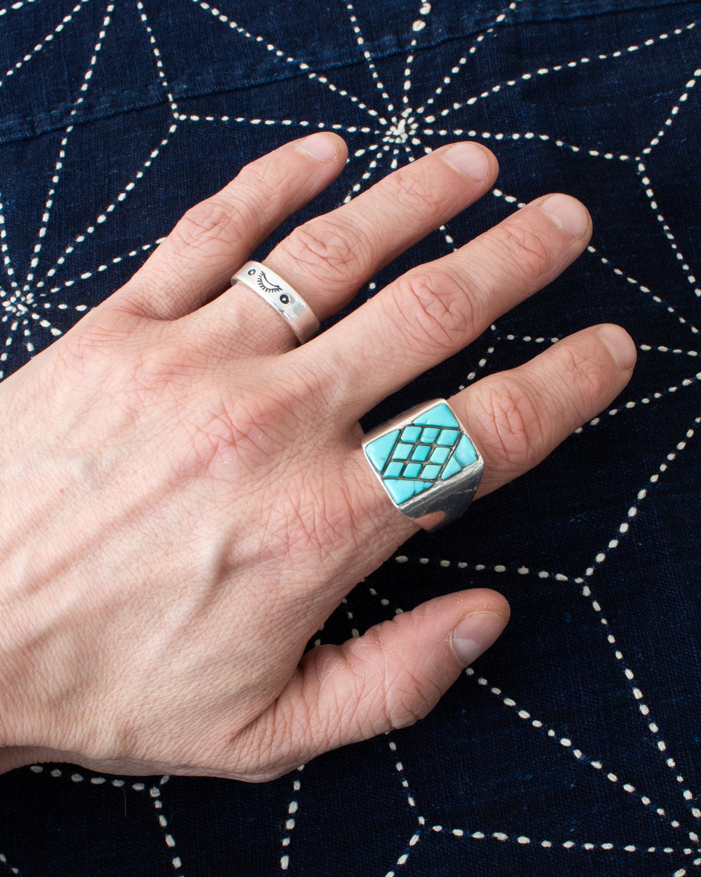 Vintage Navajo Turquoise Pattern Ring Size US 10