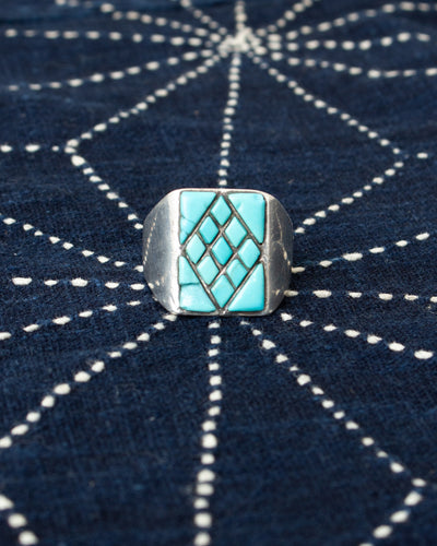 Vintage Navajo Turquoise Pattern Ring Size US 10