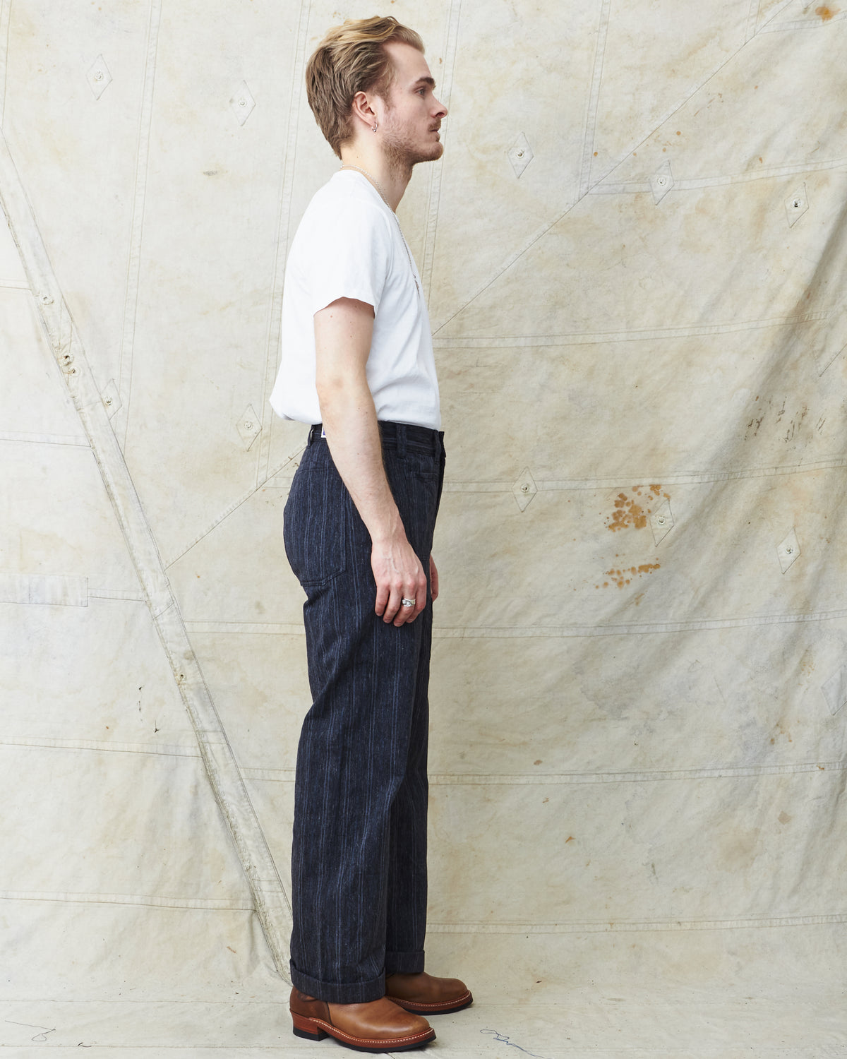Warehouse & Co X John Gluckow Lot JG-01 1910's Netmaker's Trousers Stripe One Wash