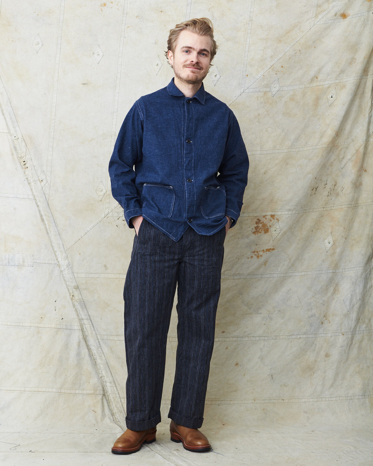 Warehouse & Co X John Gluckow Lot JG-01 1910's Netmaker's Trousers Stripe One Wash