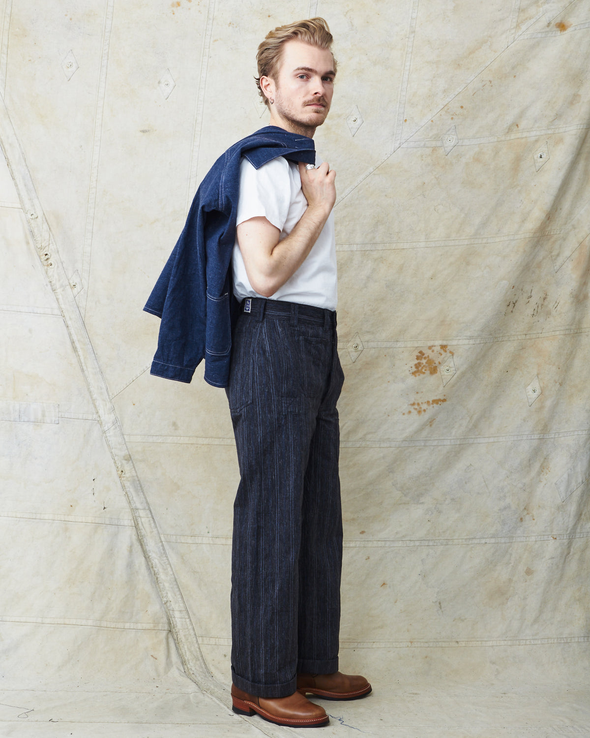 Warehouse & Co X John Gluckow Lot JG-01 1910's Netmaker's Trousers Stripe One Wash