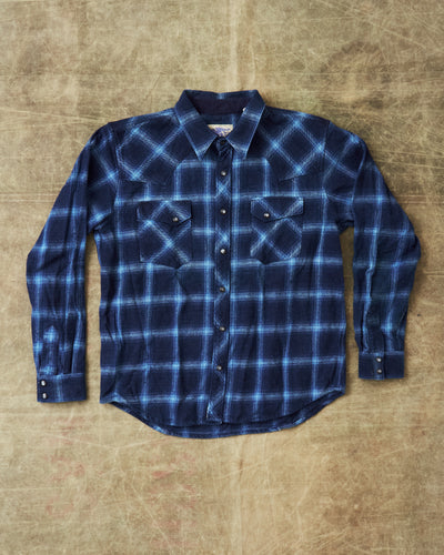 Second Hand Indigofera Dawson Shirt Japanese Selvage Flannel Indigo Check Size L