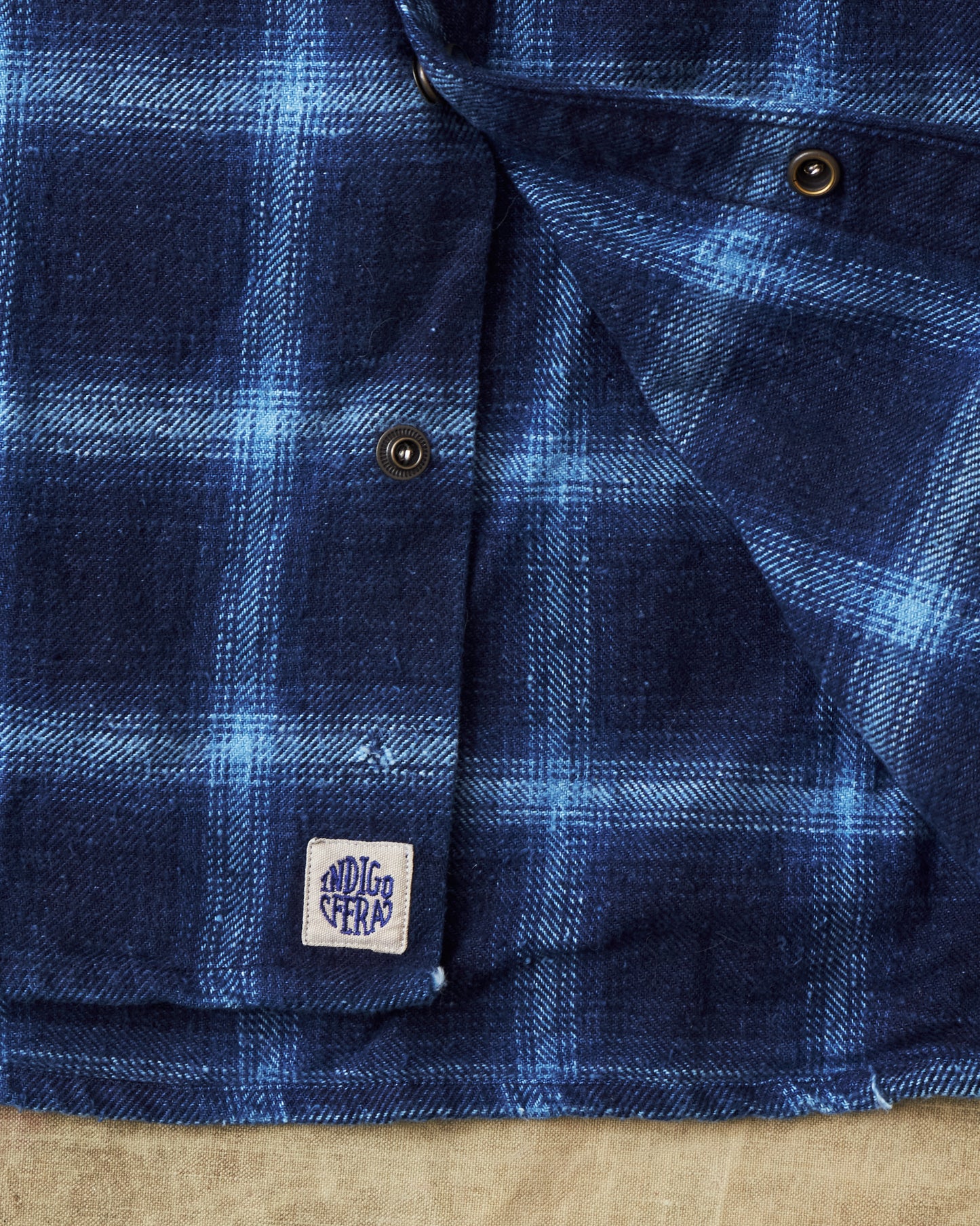 Second Hand Indigofera Dawson Shirt Japanese Selvage Flannel Indigo Check Size L