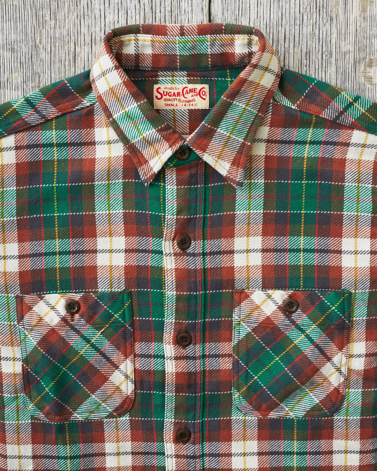Sugar Cane & Co Twill Check Work Shirt Green SC29151