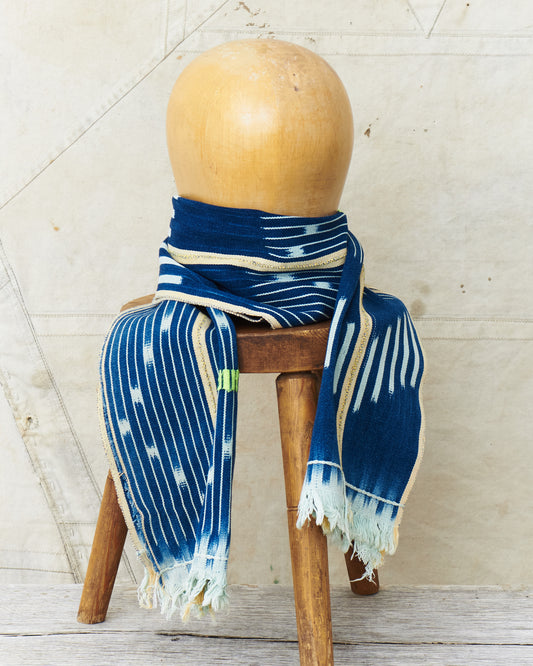 African Indigo Baulé Ikat Textile Scarf No. 18