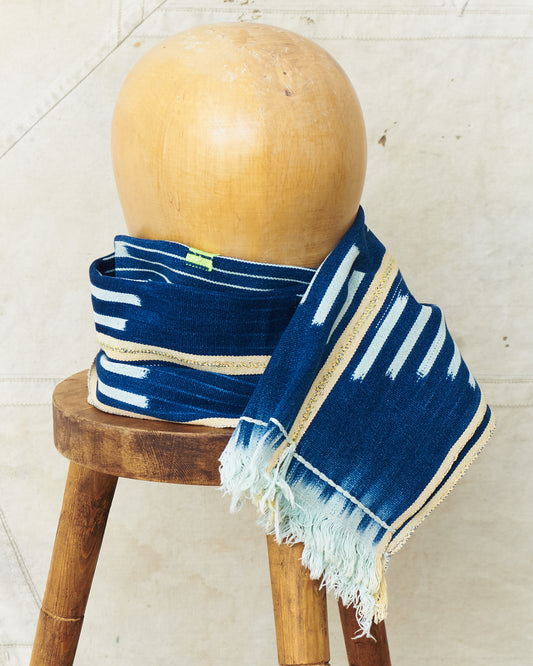 African Indigo Baulé Ikat Textile Scarf No. 18