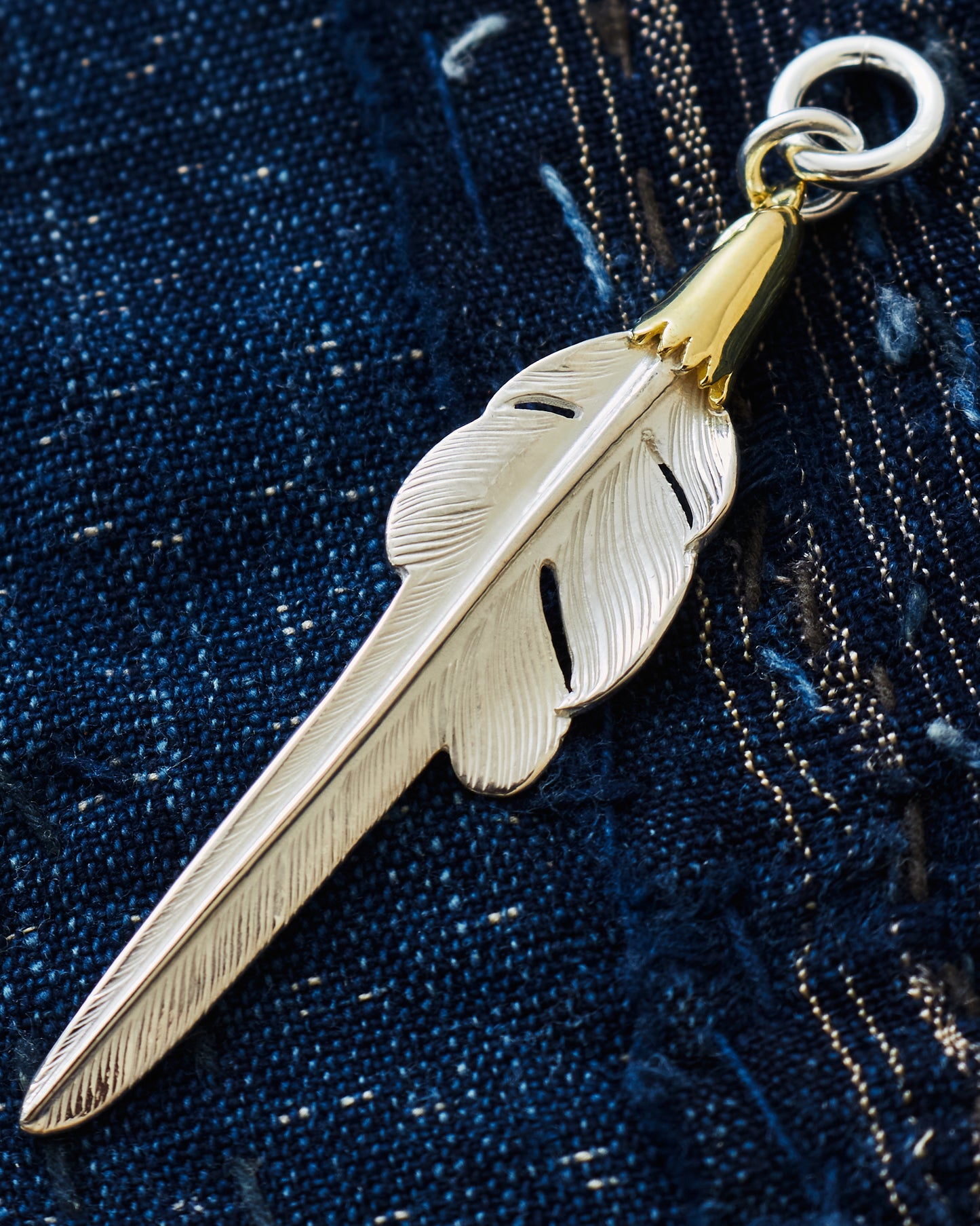 Larry Smith Eagle Head Feather 18K Gold Accent EFNL-0047-L