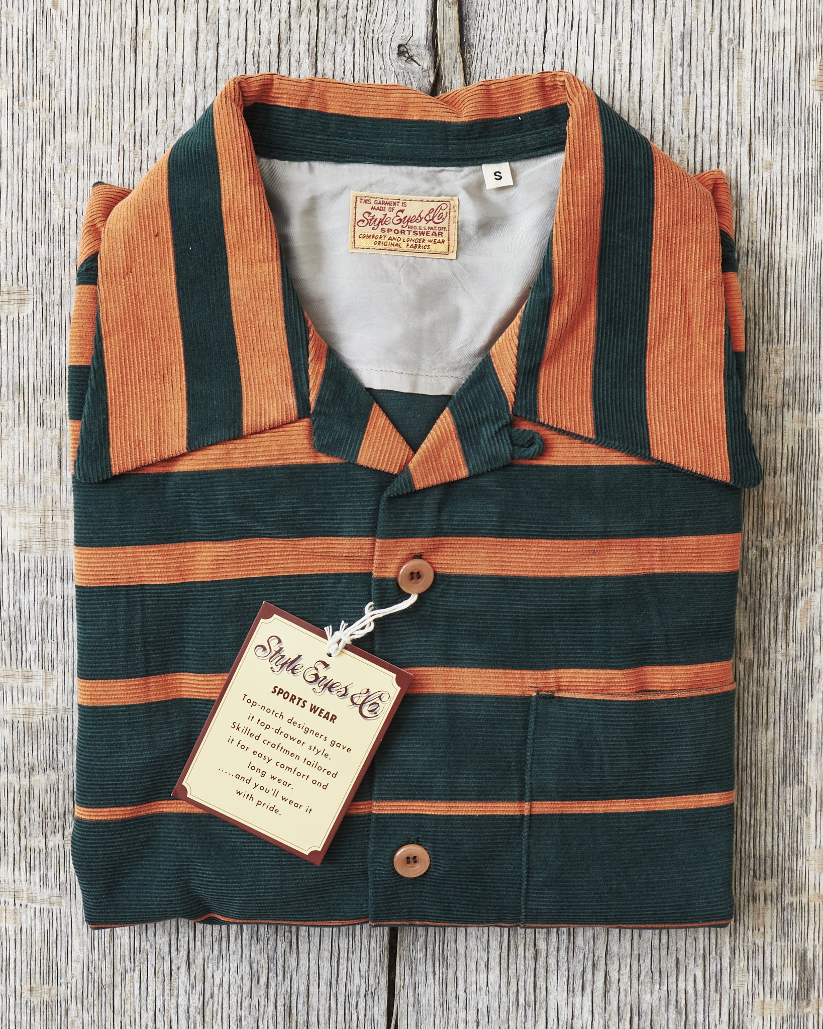 Style Eyes Mid 1950s Style Corduroy Sports Shirt Green “Stripe
