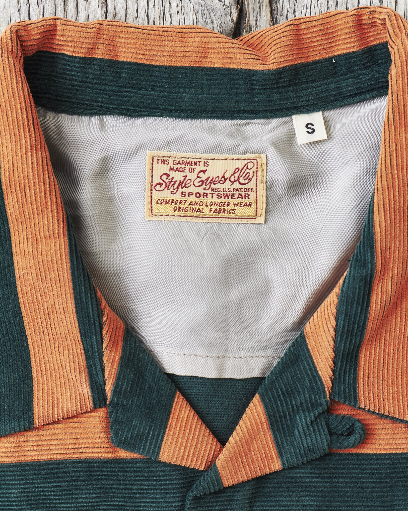Style Eyes Mid 1950s Style Corduroy Sports Shirt Green “Stripe